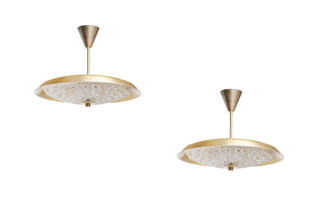 Gilt Brass And Molded Glass Six Light Pendants By ORREFORS - CAR Default