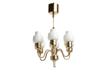 Polished Brass And Painted Wood  Six light Chandelier With Opali Default