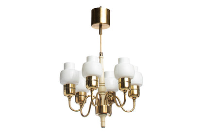 Polished Brass And Painted Wood  Six light Chandelier With Opali Default