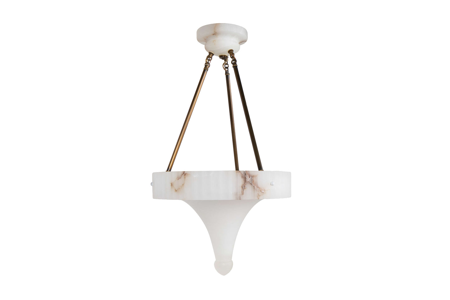 Hand Carved Alabaster And Brass Conical Shaped Three Light Penda