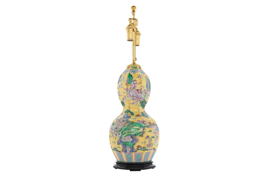 Porcelain Famille Rose Double Gourd Decorated Vase, Lamped, Chin