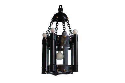 Wood, Black and Polished Brass Three Light Lantern With Etched P Default