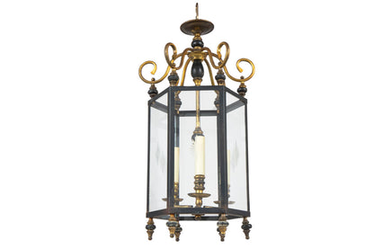 Wood, Black and Polished Brass Three Light Lantern With Etched P Default