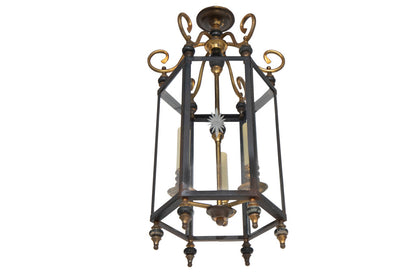 Wood, Black and Polished Brass Three Light Lantern With Etched P Default