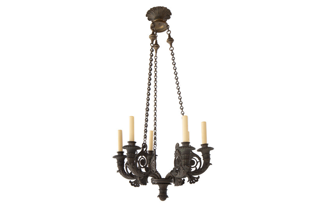 Patinated Bronze  Louis Philippe Six Light Chandelier, France 19 Default