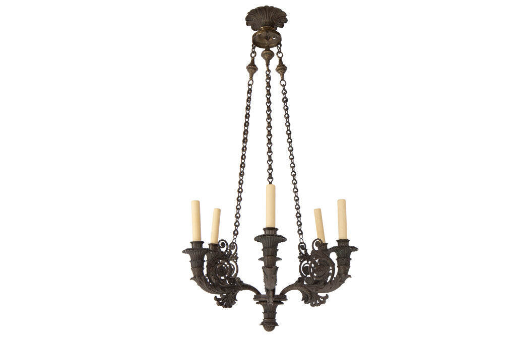 Patinated Bronze  Louis Philippe Six Light Chandelier, France 19 Default