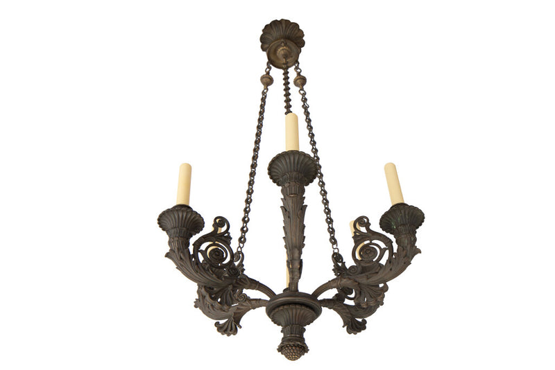 Patinated Bronze  Louis Philippe Six Light Chandelier, France 19