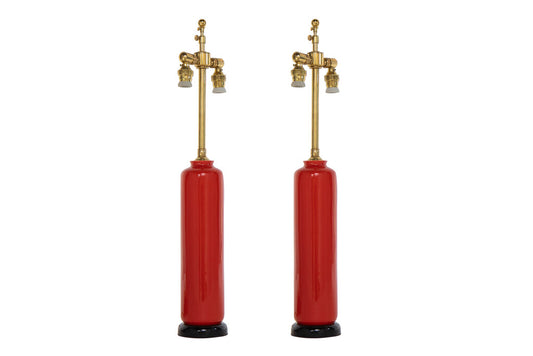 Porcelain Rouge And Coral Color Glazed Vase Lamps, China 20th Ce Default