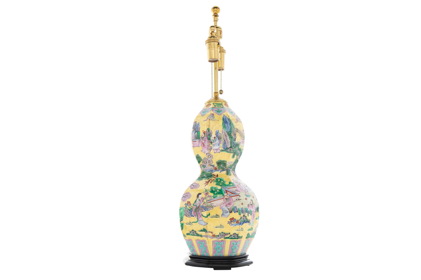 Porcelain Famille Rose Double Gourd Decorated Vase, Lamped, Chin
