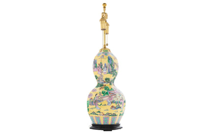 Porcelain Famille Rose Double Gourd Decorated Vase, Lamped, Chin