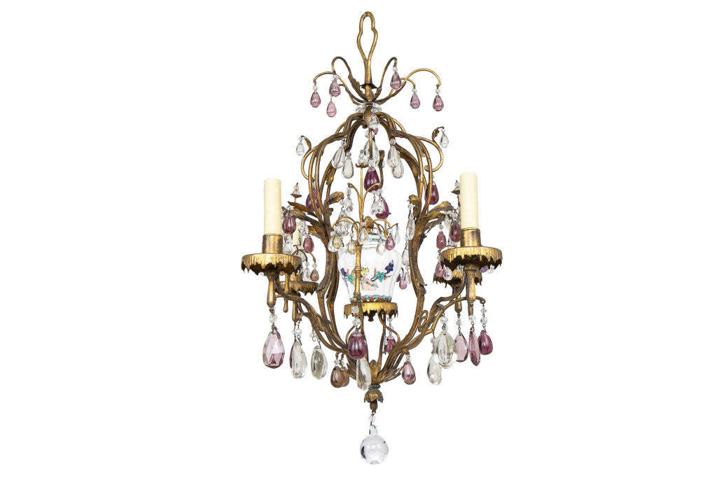 Gilt Bronze, Tole, Decorated Chinoiserie Porcelain Four Light Ch Default