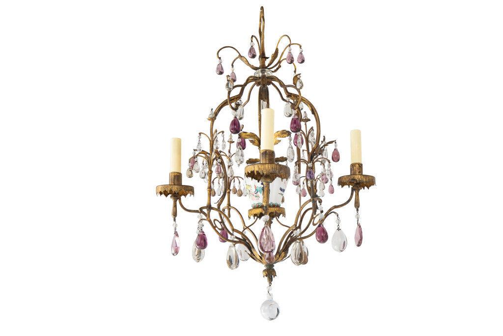 Gilt Bronze, Tole, Decorated Chinoiserie Porcelain Four Light Ch Default