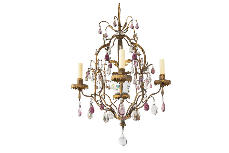 Gilt Bronze, Tole, Decorated Chinoiserie Porcelain Four Light Ch