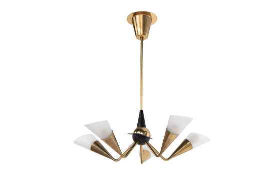 Black and Polished Brass Five Light  Chandelier With Glass Shade Default