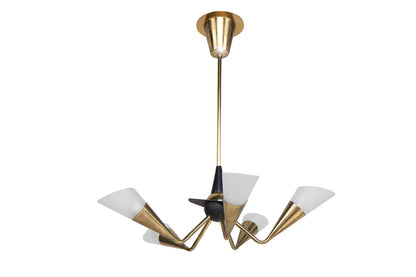 Black and Polished Brass Five Light  Chandelier With Glass Shade Default