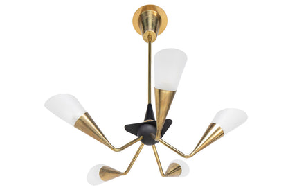 Black and Polished Brass Five Light  Chandelier With Glass Shade Default
