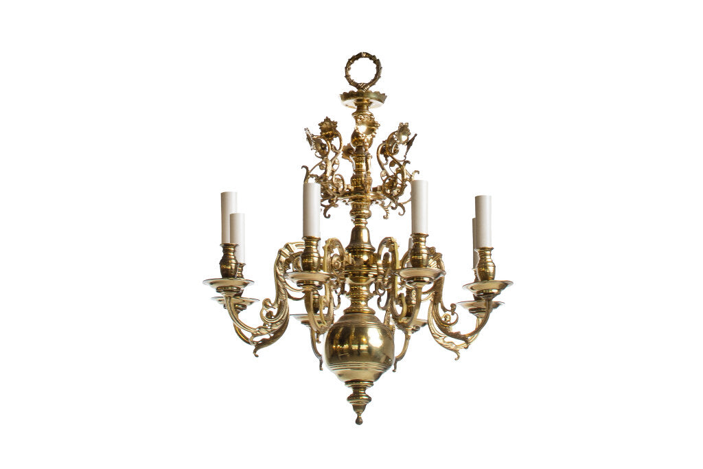 Brass Baroque Style Eight Light Chandelier With Light Reflectors Default