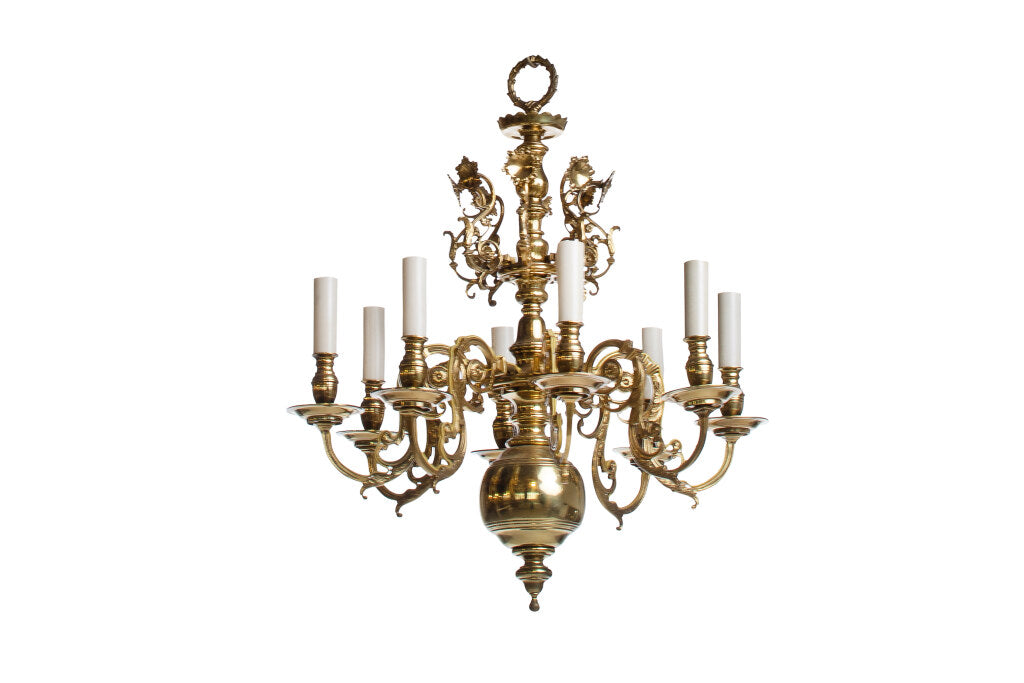 Brass Baroque Style Eight Light Chandelier With Light Reflectors Default