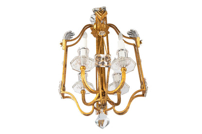 Gilt Iron and Crystal Four Light Lantern By " MAISON BAGUES",  F Default