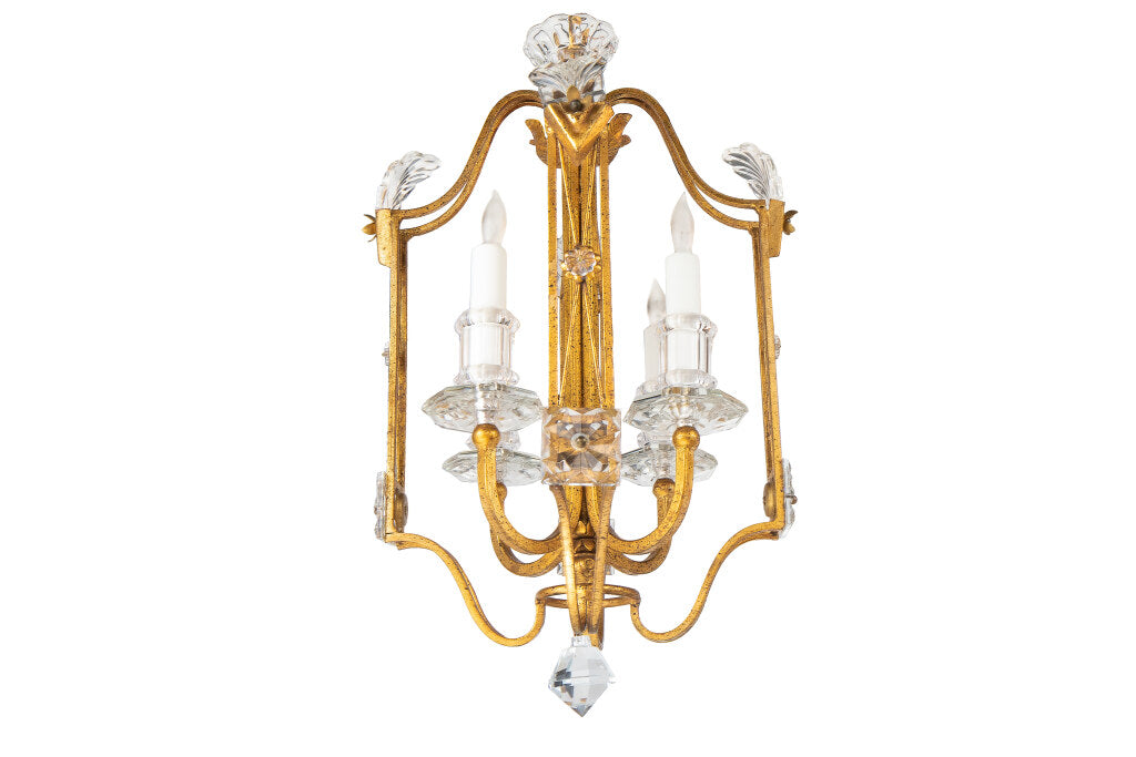 Gilt Iron and Crystal Four Light Lantern By " MAISON BAGUES",  F Default