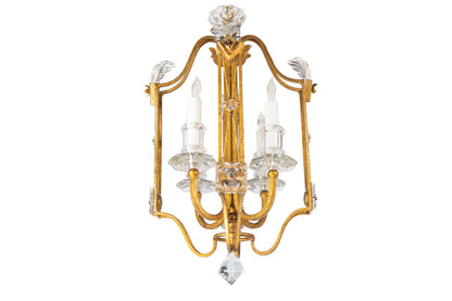 Gilt Iron and Crystal Four Light Lantern By " MAISON BAGUES",  F Default