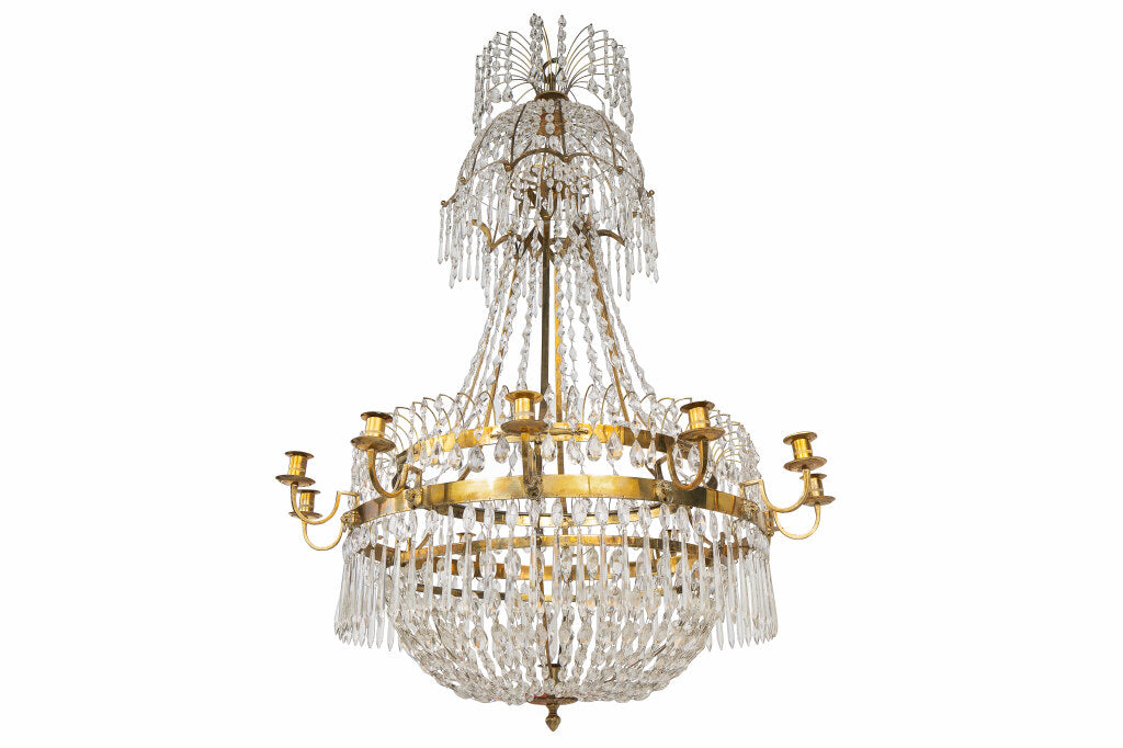 Gilt Bronze And Cut Crystal Gustavian Twelve Light Chandelier, S Default