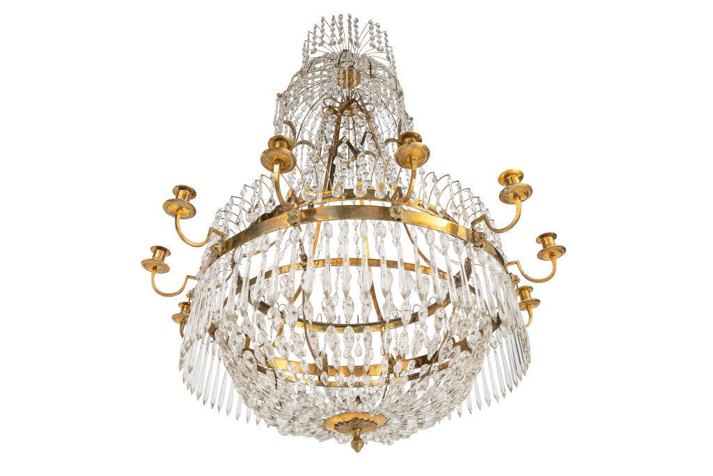 Gilt Bronze And Cut Crystal Gustavian Twelve Light Chandelier, S Default