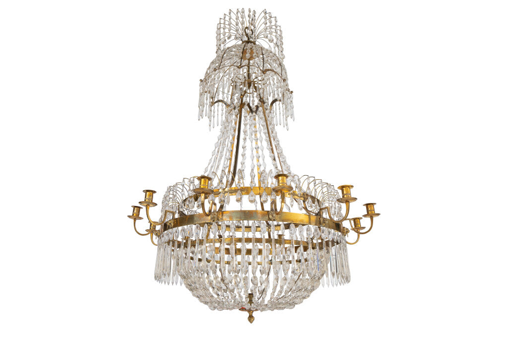 Gilt Bronze And Cut Crystal Gustavian Twelve Light Chandelier, S Default