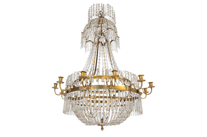 Gilt Bronze And Cut Crystal Gustavian Twelve Light Chandelier, S Default