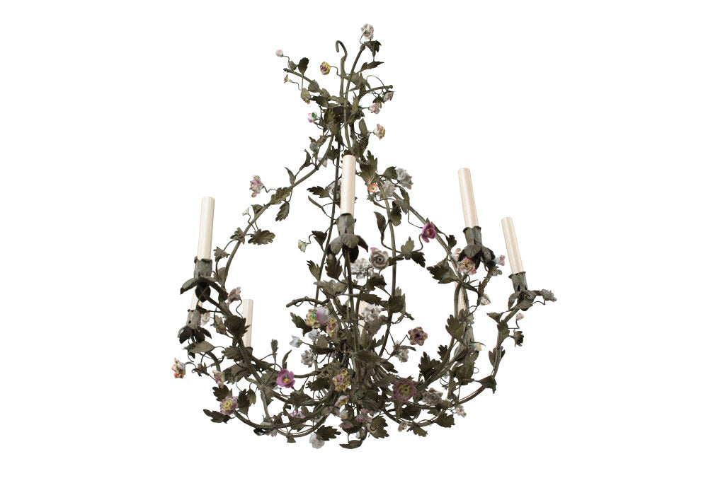 Painted Iron And Tole L. XV Style Eight Light Chandelier With Ha Default