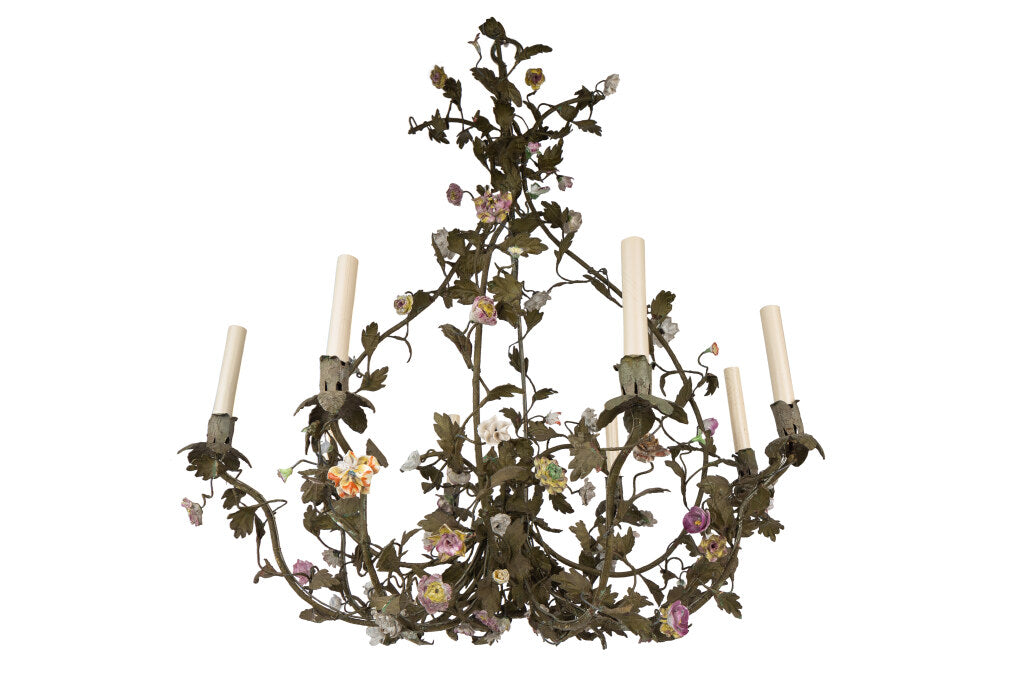 Painted Iron And Tole L. XV Style Eight Light Chandelier With Ha Default