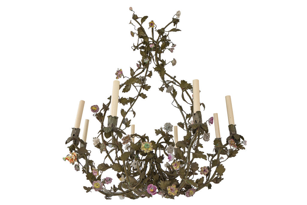 Painted Iron And Tole L. XV Style Eight Light Chandelier With Ha Default