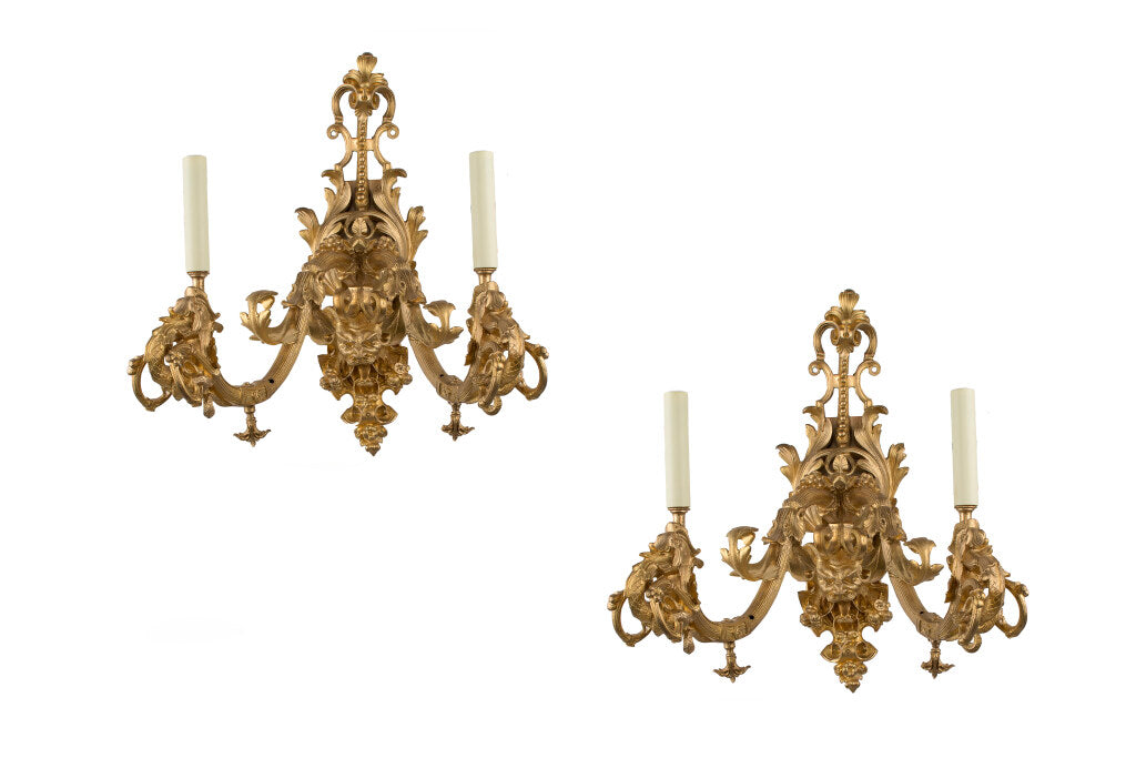 Gilt Bronze Two Light Second Empire Gasolier Sconces With Acanth Default