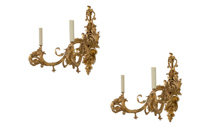 Gilt Bronze Two Light Second Empire Gasolier Sconces With Acanth Default