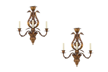Gilt Tole Three Light Sconces With Urn Motif, Italy 19th Century Default