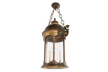Gilt Iron And Paneled Glass Train Station Four Light Lantern,  C Default