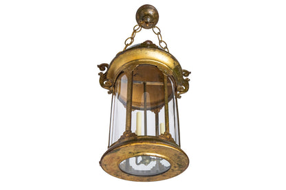 Gilt Iron And Paneled Glass Train Station Four Light Lantern,  C Default