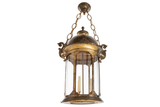 Gilt Iron And Paneled Glass Train Station Four Light Lantern,  C Default