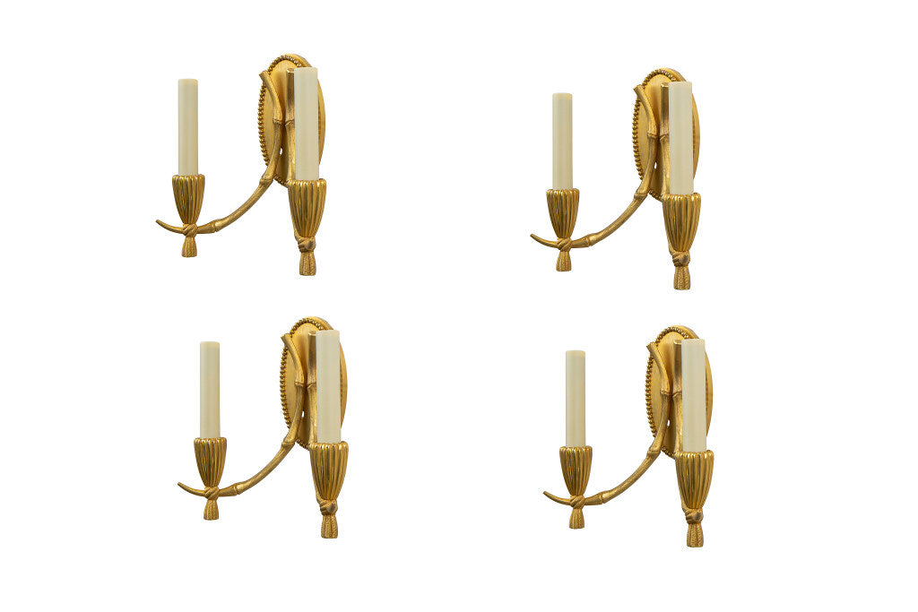 Gilt Bronze Bamboo Motif Two Light Sconces With Beaded Backs Pla Default