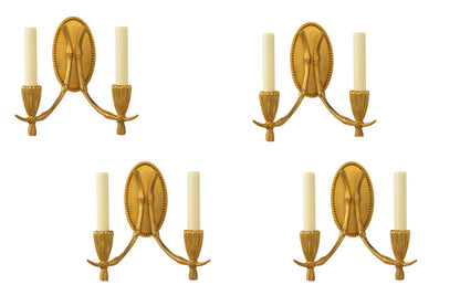 Gilt Bronze Bamboo Motif Two Light Sconces With Beaded Backs Pla Default