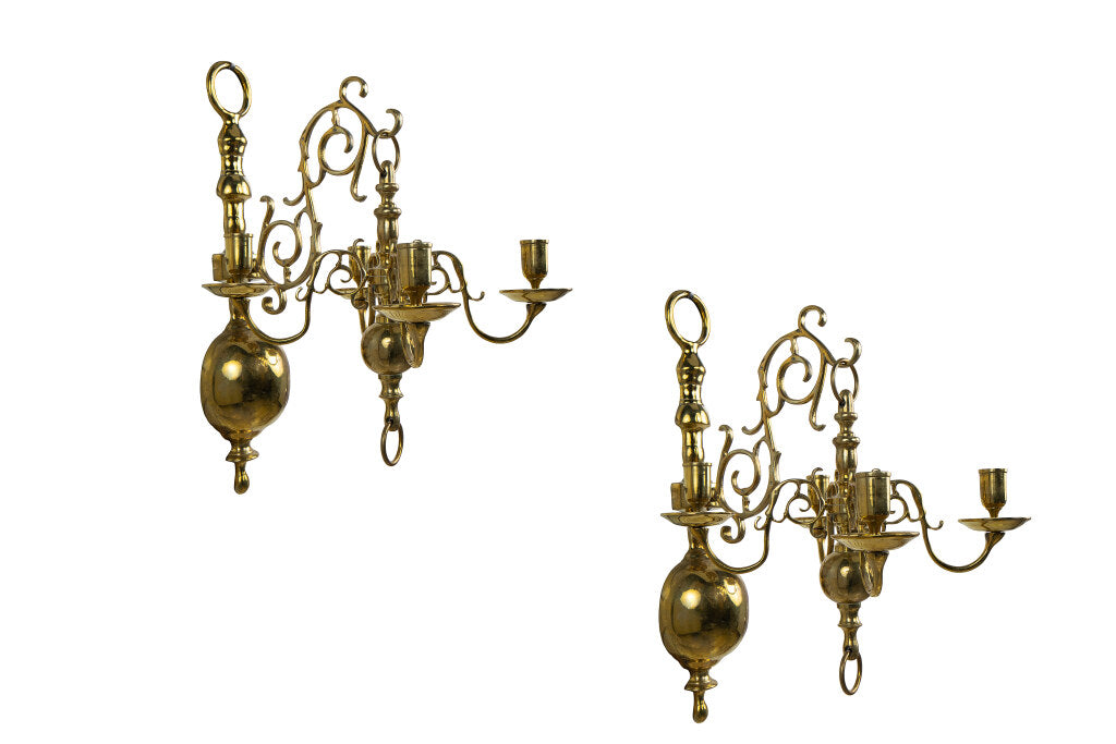 Brass Baroque Style Four Light Sconces With Brackets, Holland 19 Default