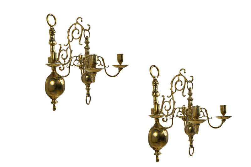 Brass Baroque Style Four Light Sconces With Brackets, Holland 19