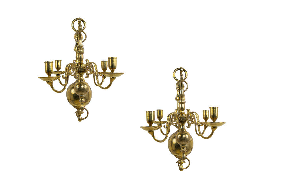 Brass Baroque Style Four Light Sconces With Brackets, Holland 19 Default