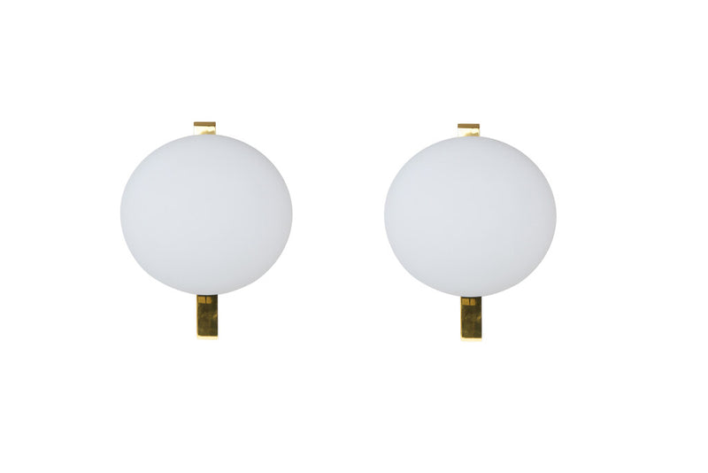 Polished Brass And White Frosted Glass One Light Sconces By ANGE