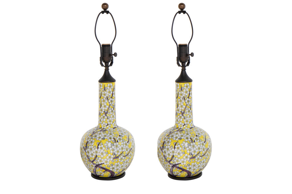Porcelain Decorated  Vase Lamps Mounted On Brass Bases, Denmark Default
