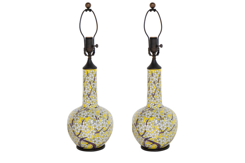 Porcelain Decorated  Vase Lamps Mounted On Brass Bases, Denmark