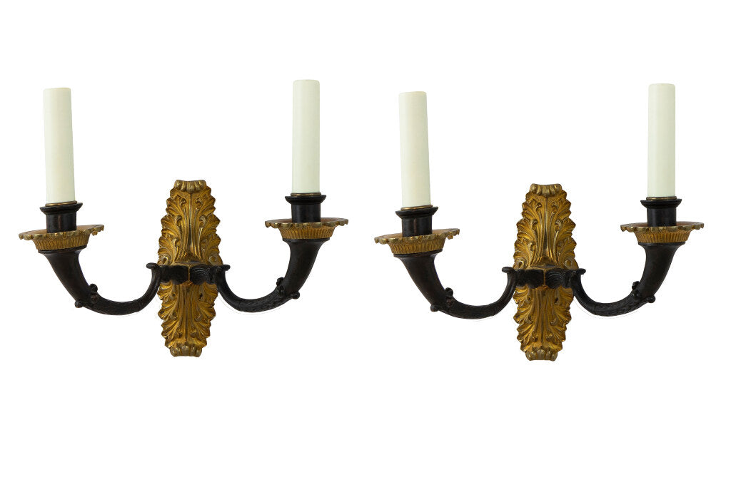 Black And Gilt Bronze Empire Style Two Light Sconces, Scandinavi Default