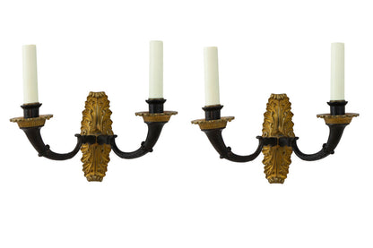 Black And Gilt Bronze Empire Style Two Light Sconces, Scandinavi Default