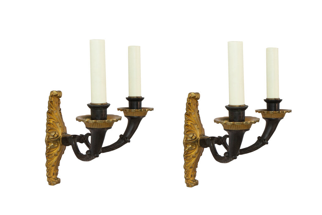Black And Gilt Bronze Empire Style Two Light Sconces, Scandinavi Default