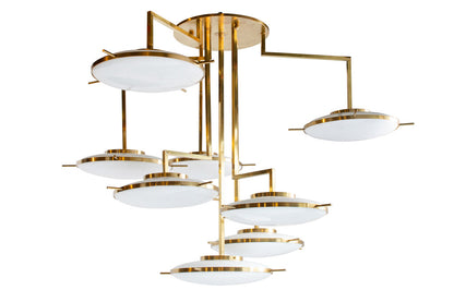 Gilt BrassTiered Eight Light Chandelier With Opaline Glass Shade Default